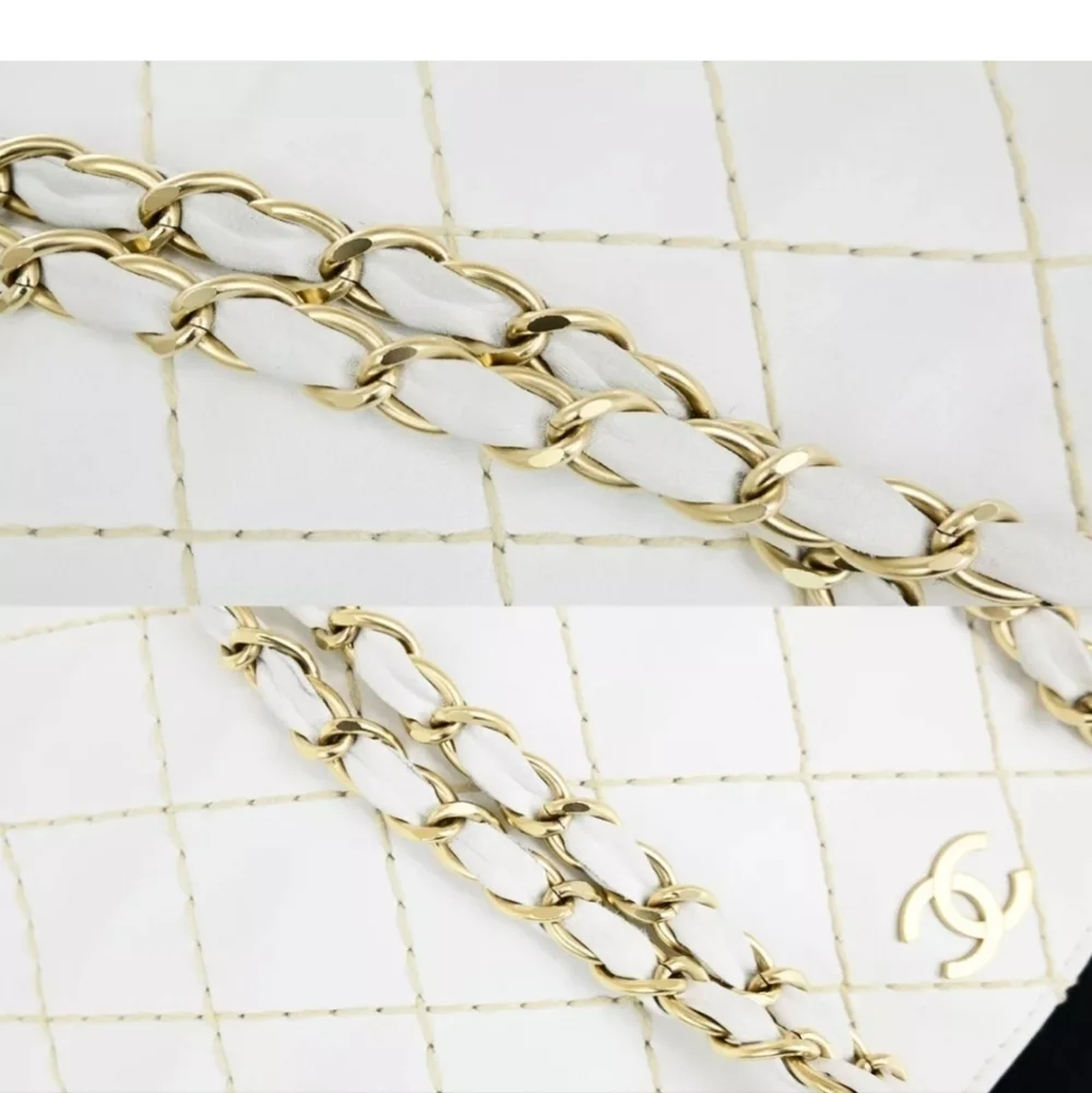 CHANEL 🔥Rare🔥 Wild Stitch Lambskin Quilted Chain Shoulder Bag!